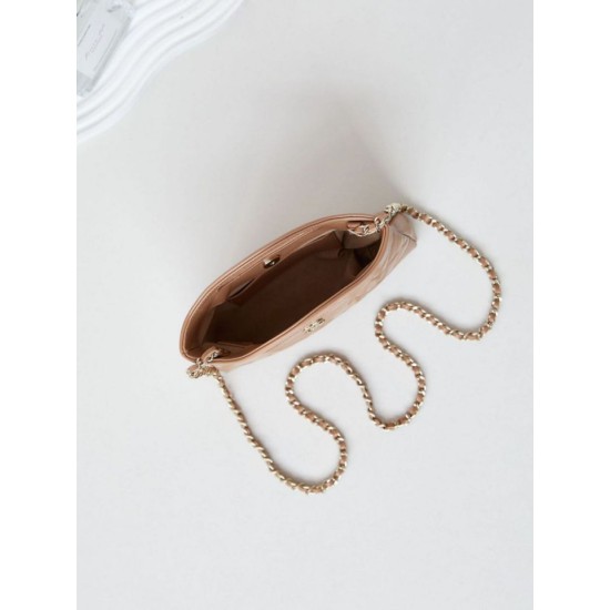 Fake Chanel 31 Mini Shopping Bag Chain Clutch Shiny AS3656 Beige Replica