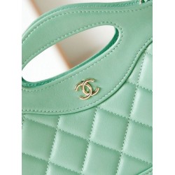Fake Chanel 31 Mini Shopping Bag Chain Clutch Shiny AS3656 Light Green Replica