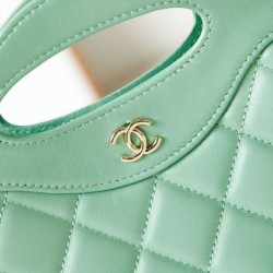 Fake Chanel 31 Mini Shopping Bag Chain Clutch Shiny AS3656 Light Green Replica