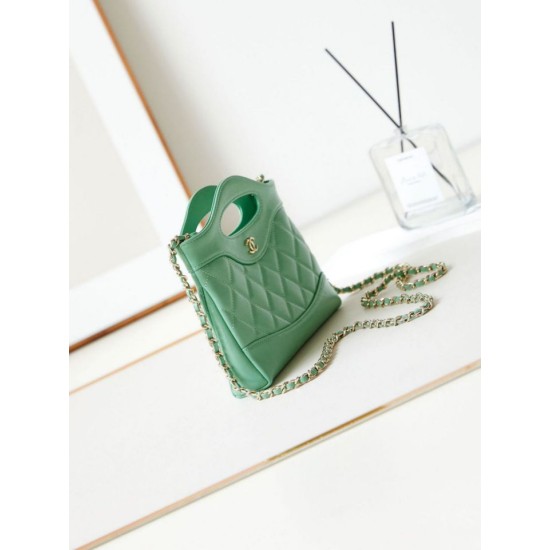Fake Chanel 31 Mini Shopping Bag Chain Clutch Shiny AS3656 Light Green Replica