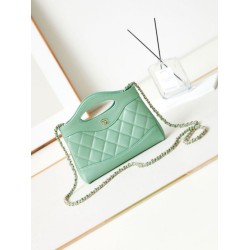 Fake Chanel 31 Mini Shopping Bag Chain Clutch Shiny AS3656 Light Green Replica