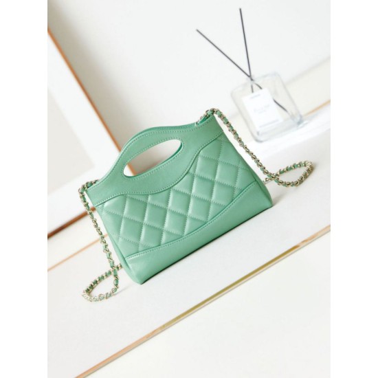 Fake Chanel 31 Mini Shopping Bag Chain Clutch Shiny AS3656 Light Green Replica
