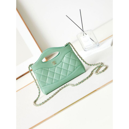 Fake Chanel 31 Mini Shopping Bag Chain Clutch Shiny AS3656 Light Green Replica