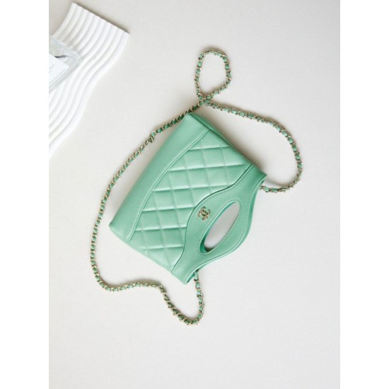 Fake Chanel 31 Mini Shopping Bag Chain Clutch Shiny AS3656 Light Green Replica