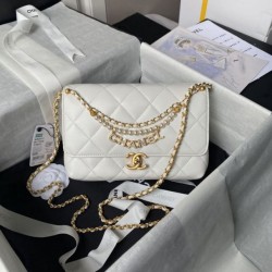 Replica Chanel 24A Pearl Letter Chain Bag AS5011 White