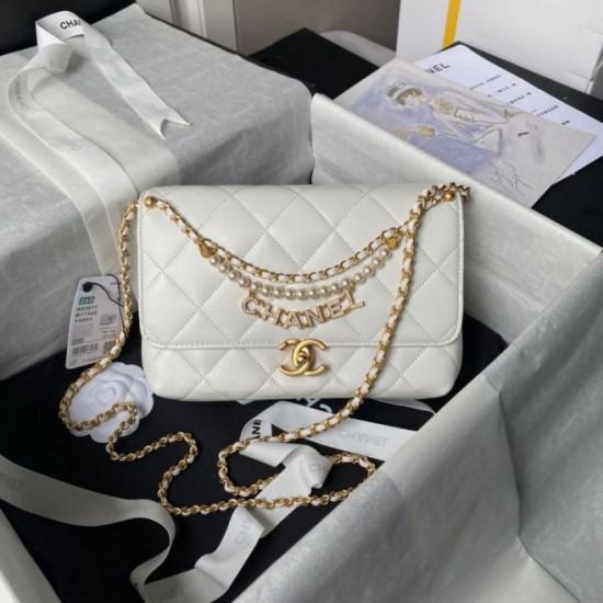 Replica Chanel 24A Pearl Letter Chain Bag AS5011 White