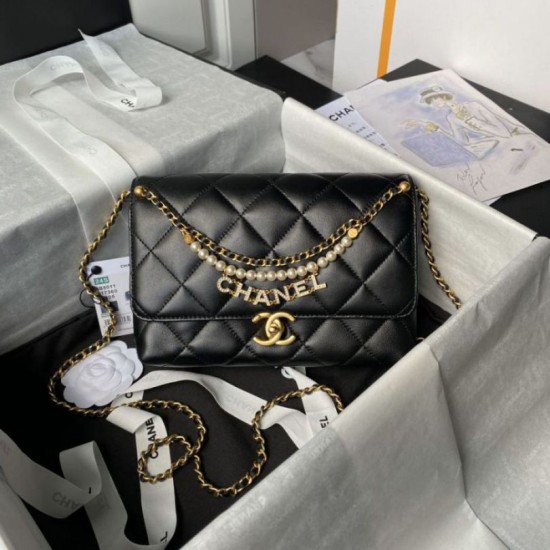 Replica Chanel 24A Pearl Letter Chain Bag AS5011 Black