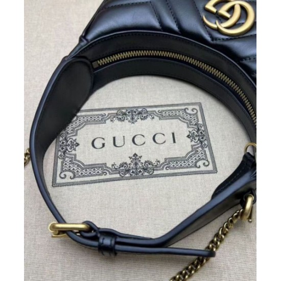 Replica Gucci GG Marmont A mini bag in the shape of a half-moon Black Replica Gucci GG Marmont A mini bag in the shape of a half-moon Black