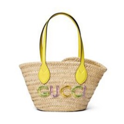 Fake Gucci Mini Straw Tote With Gucci Logo 782381 Yellow Replica