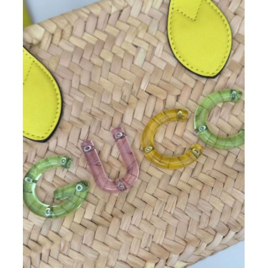 Fake Gucci Mini Straw Tote With Gucci Logo 782381 Yellow Replica