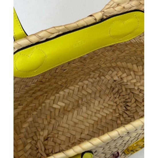 Fake Gucci Mini Straw Tote With Gucci Logo 782381 Yellow Replica