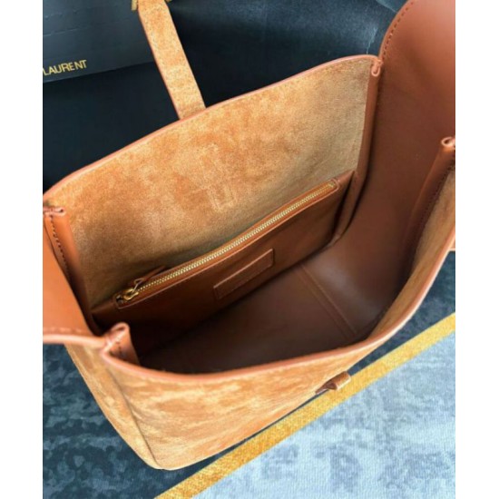 Fake YSL Saint Laurent Le 5 A 7 Supple Small In Suede Coffee Replica