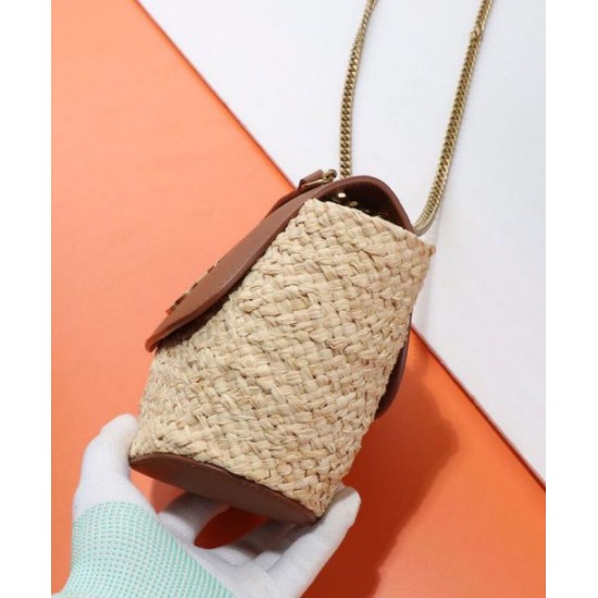 Replica YSL Saint Laurent Mini Manon In Raffia And Aged Vegetable-Tanned Leather Coffee Replica YSL Saint Laurent Mini Manon In Raffia And Aged Vegetable-Tanned Leather Coffee