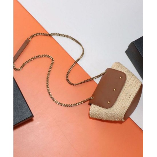 Replica YSL Saint Laurent Mini Manon In Raffia And Aged Vegetable-Tanned Leather Coffee Replica YSL Saint Laurent Mini Manon In Raffia And Aged Vegetable-Tanned Leather Coffee