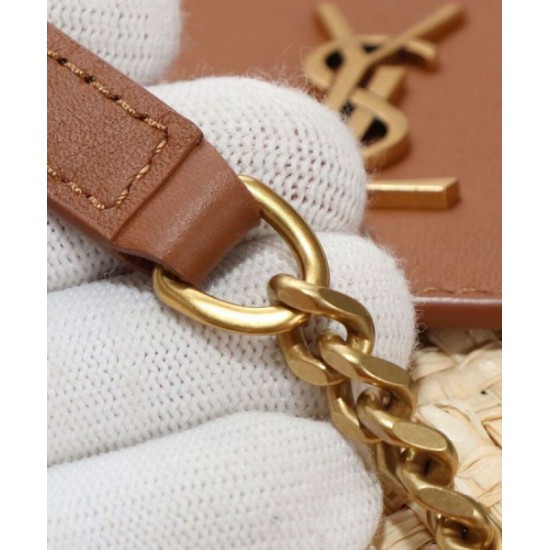 Replica YSL Saint Laurent Mini Manon In Raffia And Aged Vegetable-Tanned Leather Coffee Replica YSL Saint Laurent Mini Manon In Raffia And Aged Vegetable-Tanned Leather Coffee
