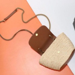 Replica YSL Saint Laurent Mini Manon In Raffia And Aged Vegetable-Tanned Leather Coffee