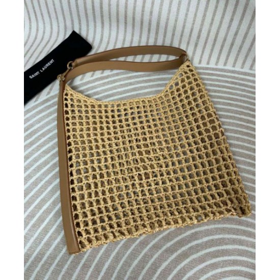 Fake YSL Saint Laurent Oxalis Bag In Raffia Macrame Apricot Replica