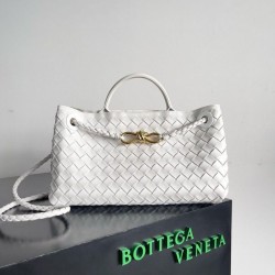 Fake Bottega Veneta Andiamo Small East/West Bag White Intrecciato Lambskin Replica