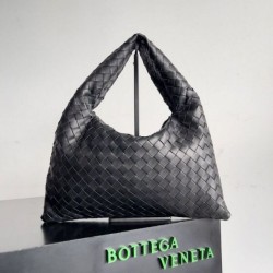 Fake Bottega Veneta Small Hop Bag Black Intrecciato Calfskin Replica
