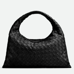 Fake Bottega Veneta Small Hop Bag Black Intrecciato Calfskin Replica