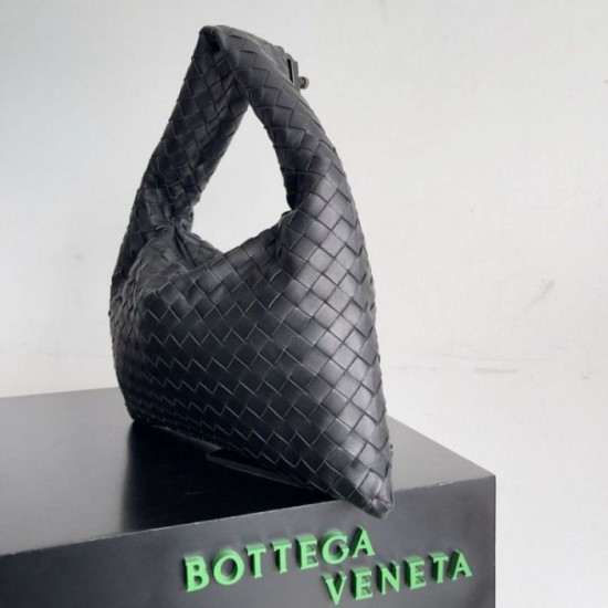 Fake Bottega Veneta Small Hop Bag Black Intrecciato Calfskin Replica Fake Bottega Veneta Small Hop Bag Black Intrecciato Calfskin Replica