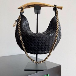 Replica Bottega Veneta Sardine Small Bag with Chain Black Lambskin