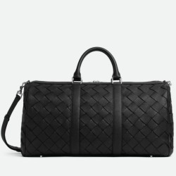 Replica Bottega Veneta Medium Duffle Bag Black Intrecciato Grained Calfskin