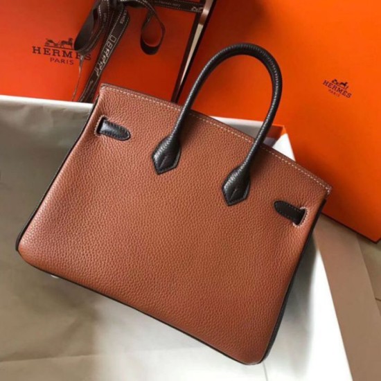 Fake Hermes Bi-Color Birkin 25cm Bag Brown/Black Clemence Replica Replica Hermes Bi-Color Birkin 25cm Bag Brown/Black Clemence