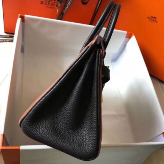 Fake Hermes Bi-Color Birkin 25cm Bag Brown/Black Clemence Replica Replica Hermes Bi-Color Birkin 25cm Bag Brown/Black Clemence