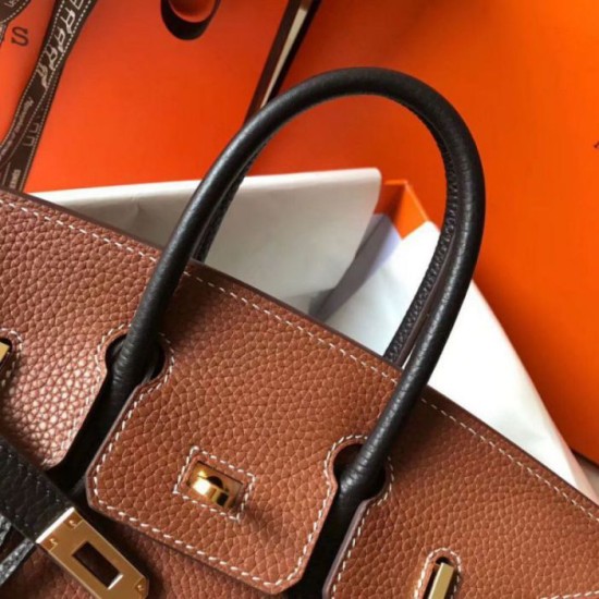 Fake Hermes Bi-Color Birkin 25cm Bag Brown/Black Clemence Replica Replica Hermes Bi-Color Birkin 25cm Bag Brown/Black Clemence