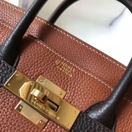 Fake Hermes Bi-Color Birkin 25cm Bag Brown/Black Clemence Replica Replica Hermes Bi-Color Birkin 25cm Bag Brown/Black Clemence
