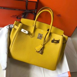 Fake Hermes Birkin 30cm Bag Yellow Clemence  Replica