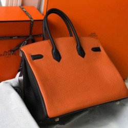 Fake Hermes Tri-Color Birkin 35cm Bag Orange/White/Black Clemence  Replica
