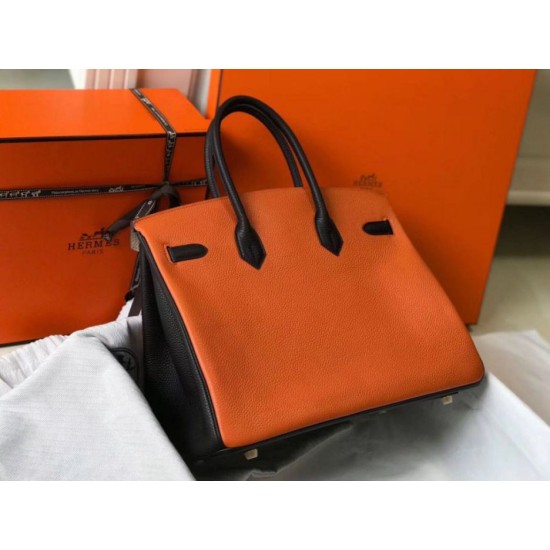 Replica Hermes Tri-Color Birkin 35cm Bag Orange/White/Black Clemence Fake Hermes Tri-Color Birkin 35cm Bag Orange/White/Black Clemence Replica
