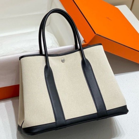 Fake Hermes Garden Party 36cm Bag Toile and Black Replica Fake Hermes Garden Party 36cm Bag Toile and Black Replica
