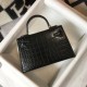 Fake Hermes Kelly Mini II Bag Black Embossed Crocodile Replica Fake Hermes Kelly Mini II Bag Black Embossed Crocodile Replica
