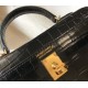 Fake Hermes Kelly Mini II Bag Black Embossed Crocodile Replica Fake Hermes Kelly Mini II Bag Black Embossed Crocodile Replica