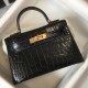 Fake Hermes Kelly Mini II Bag Black Embossed Crocodile Replica Fake Hermes Kelly Mini II Bag Black Embossed Crocodile Replica