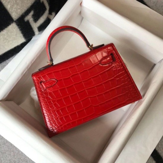 Replica Hermes Kelly Mini II Bag Red Embossed Crocodile Fake Hermes Kelly Mini II Bag Red Embossed Crocodile Replica