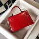 Replica Hermes Kelly Mini II Bag Red Embossed Crocodile Fake Hermes Kelly Mini II Bag Red Embossed Crocodile Replica