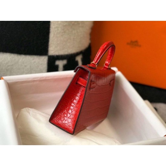 Replica Hermes Kelly Mini II Bag Red Embossed Crocodile Fake Hermes Kelly Mini II Bag Red Embossed Crocodile Replica