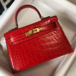 Fake Hermes Kelly Mini II Bag Red Embossed Crocodile  Replica