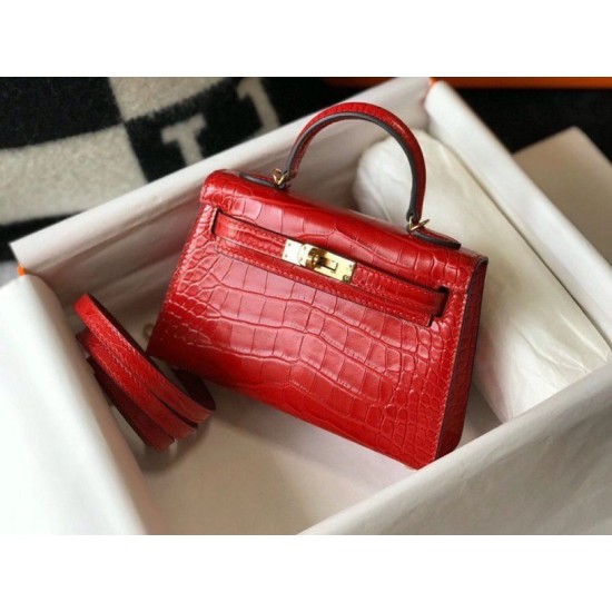 Replica Hermes Kelly Mini II Bag Red Embossed Crocodile Fake Hermes Kelly Mini II Bag Red Embossed Crocodile Replica