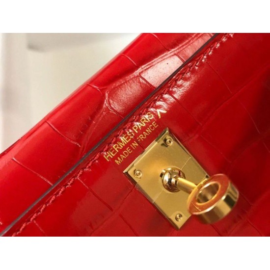 Replica Hermes Kelly Mini II Bag Red Embossed Crocodile Fake Hermes Kelly Mini II Bag Red Embossed Crocodile Replica