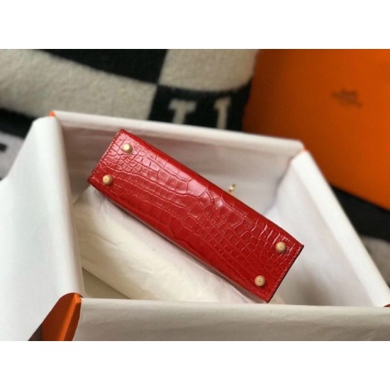 Replica Hermes Kelly Mini II Bag Red Embossed Crocodile Fake Hermes Kelly Mini II Bag Red Embossed Crocodile Replica