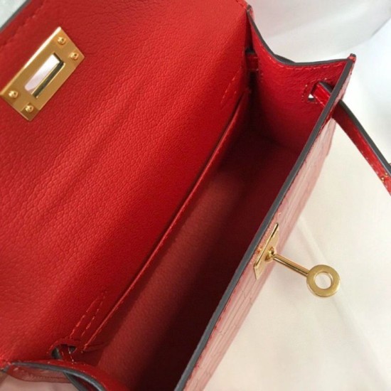 Replica Hermes Kelly Mini II Bag Red Embossed Crocodile Fake Hermes Kelly Mini II Bag Red Embossed Crocodile Replica
