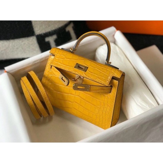 Fake Hermes Kelly Mini II Bag Yellow Embossed Crocodile Replica Replica Hermes Kelly Mini II Bag Yellow Embossed Crocodile