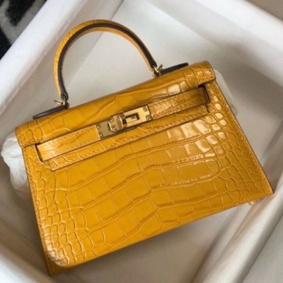 Fake Hermes Kelly Mini II Bag Yellow Embossed Crocodile Replica Replica Hermes Kelly Mini II Bag Yellow Embossed Crocodile
