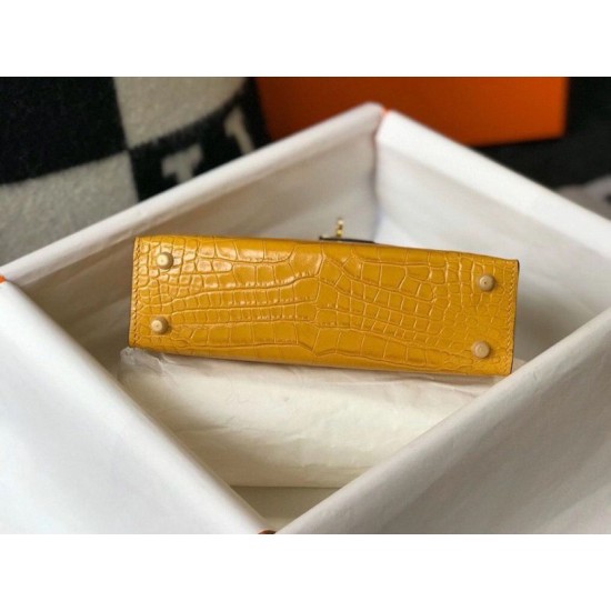 Fake Hermes Kelly Mini II Bag Yellow Embossed Crocodile Replica Replica Hermes Kelly Mini II Bag Yellow Embossed Crocodile
