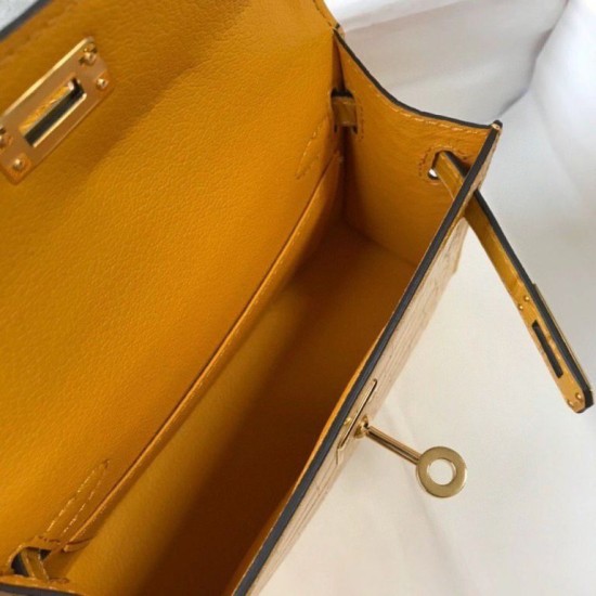 Fake Hermes Kelly Mini II Bag Yellow Embossed Crocodile Replica Replica Hermes Kelly Mini II Bag Yellow Embossed Crocodile